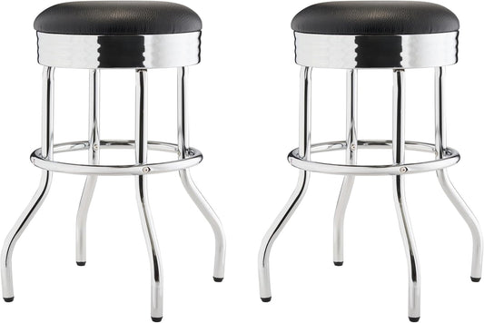 TRINITY Heavy Duty 25-Inch Backless Swivel Bar Stool for Kitchen, Garage, or Workshop, Chrome Finish with Faux Leather Seat, 2 Pack, Black