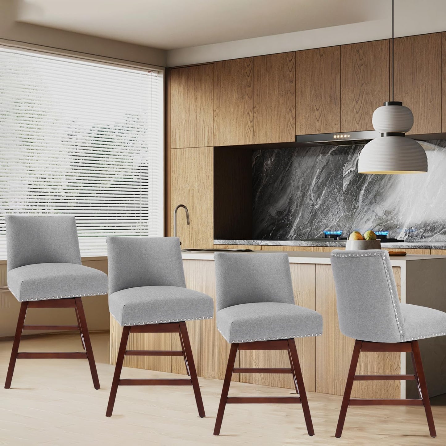 Counter Height Barstools Set of 4,360° Swivel Bar Stools with Back,26 inch Modern Counter barstools,Upholstered Bar Tall Stools for Kitchen Counter,Kitchen Island,Bar, Home (Light Gray, SET OF 4)