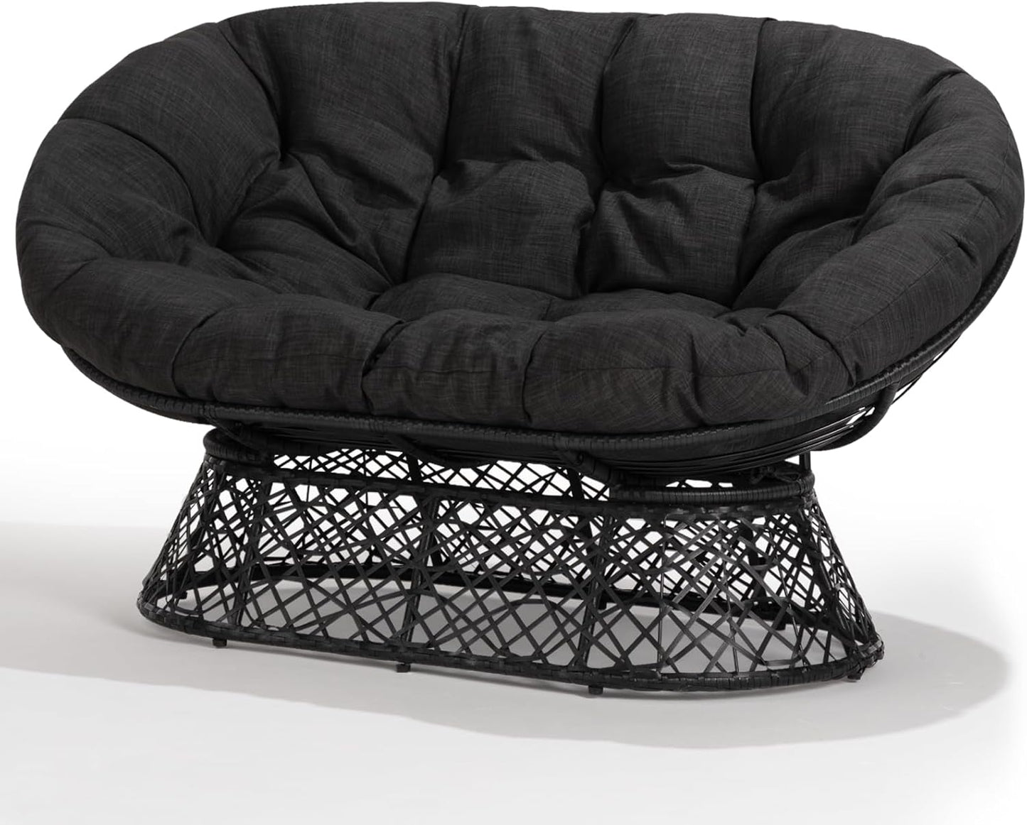Bme Double Papasan Chair, 600lbs Capacity, Ergonomic Design, Soft Thick Fabric Cushion, Bee-Designed, Durable Steel Frame, 61", Onyx Stone-Black Base