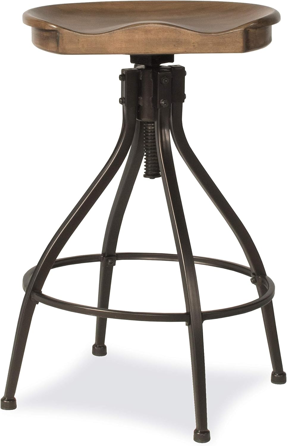 Hillsdale Worland Backless Metal Adjustable Height Stool with Wood Saddle Seat, Set of 2, Brown
