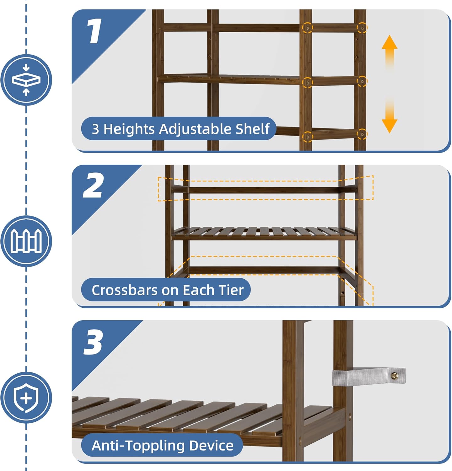 HITNET Bookcase, Bamboo Bookshelf, 6-Tier Adjustable Tall Open Book Shelf, Free Standing Storage Shelves Organizer, Flower Plant Display Stand, Walnut