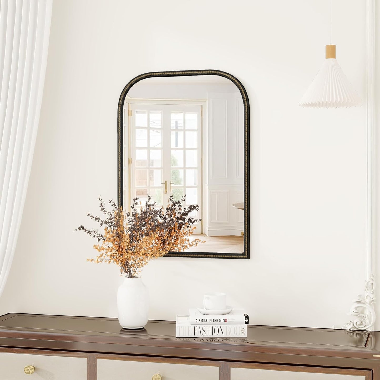 Axeman 22x30 Rounded Rectangular Wall Mirror, Decorative Bathroom Mirror, Traditional Vintage Wall Mounted Mirror with Beaded Frame for Accent Living Room Vanity Bedroom Entryway, Black