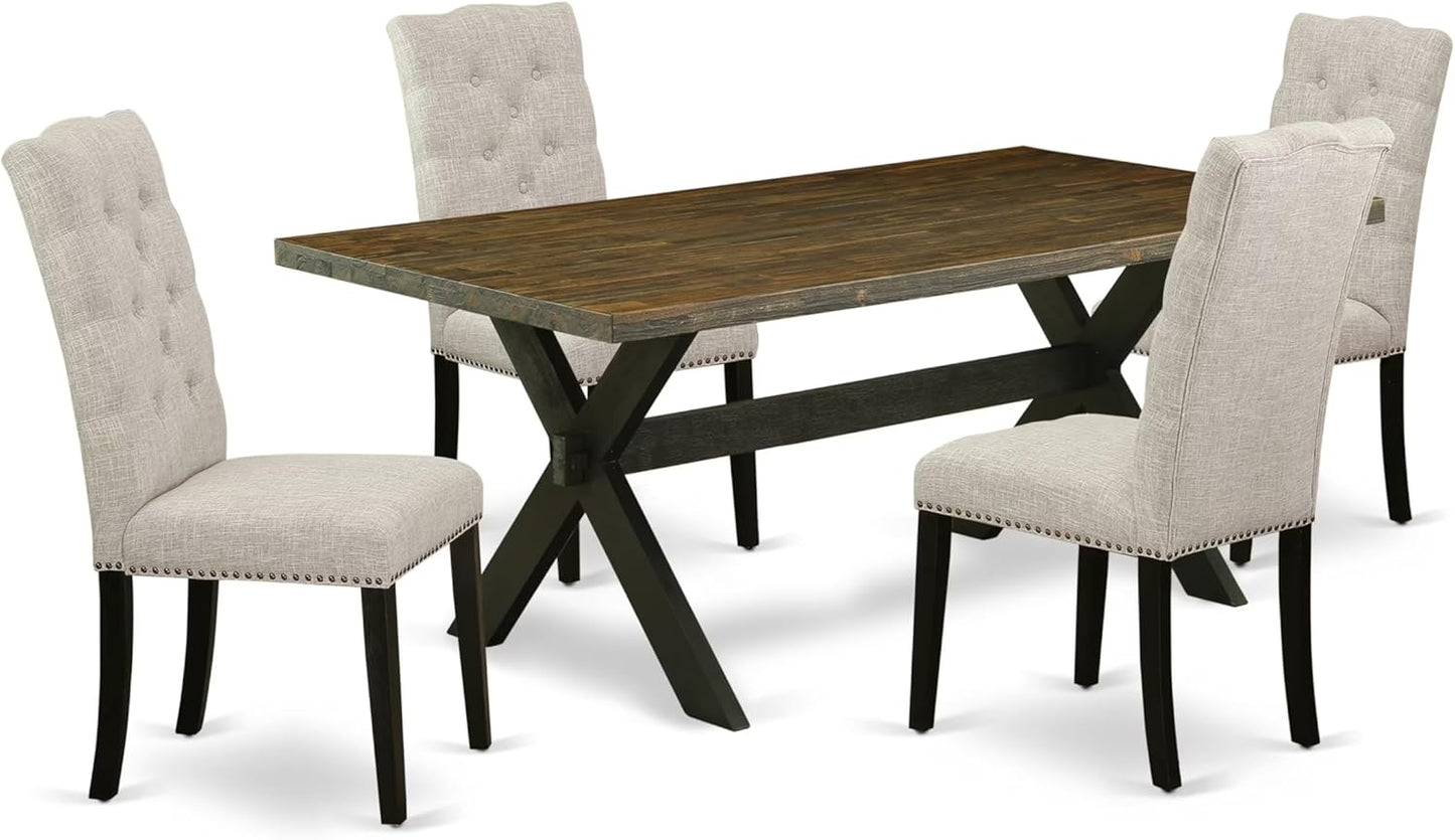 East West Furniture X677EL635-5 5 Piece Kitchen Table & Chairs Set Includes a Rectangle Dining Room Table with X-Legs and 4 Doeskin Linen Fabric Parsons Chairs, 40x72 Inch, Multi-Color