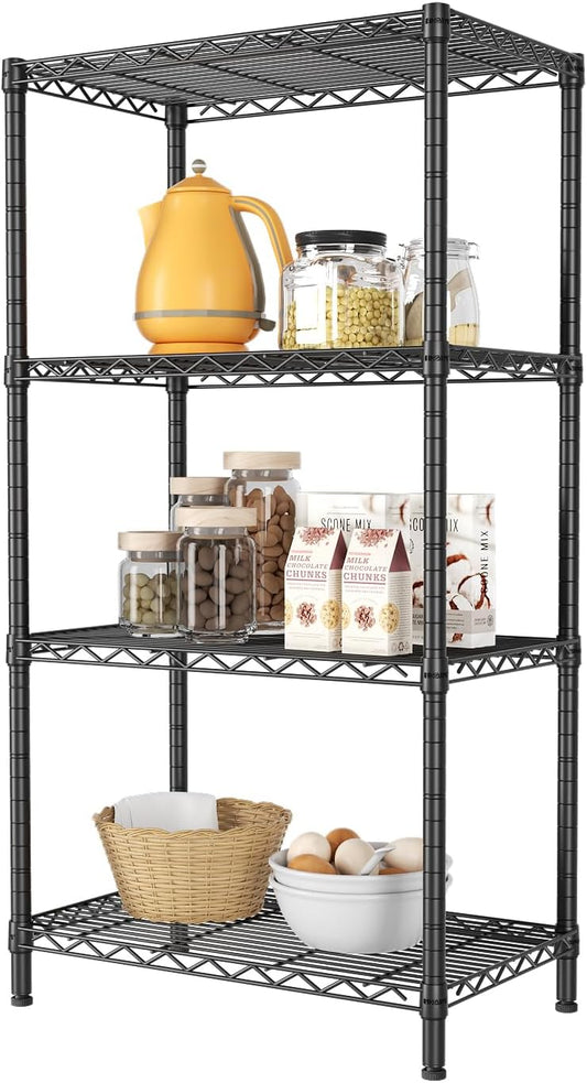 SINGAYE 4 Tier Storage Rack Wire Shelving Unit Shelves Metal for Pantry Closet Shelve Organization Kitchen Laundryroom 800Lbs Capacity 24" D x 14" W x 48" H Black