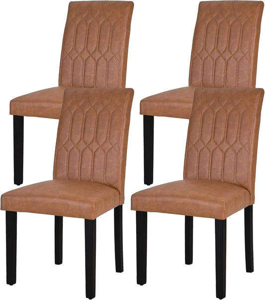 VECELO Upholstered Dining Chairs Set of 4, Modern PU Leather Accent Parsons, Solid Wood Legs w/Rubber Footpads, for Living Room Kitchen, Brown