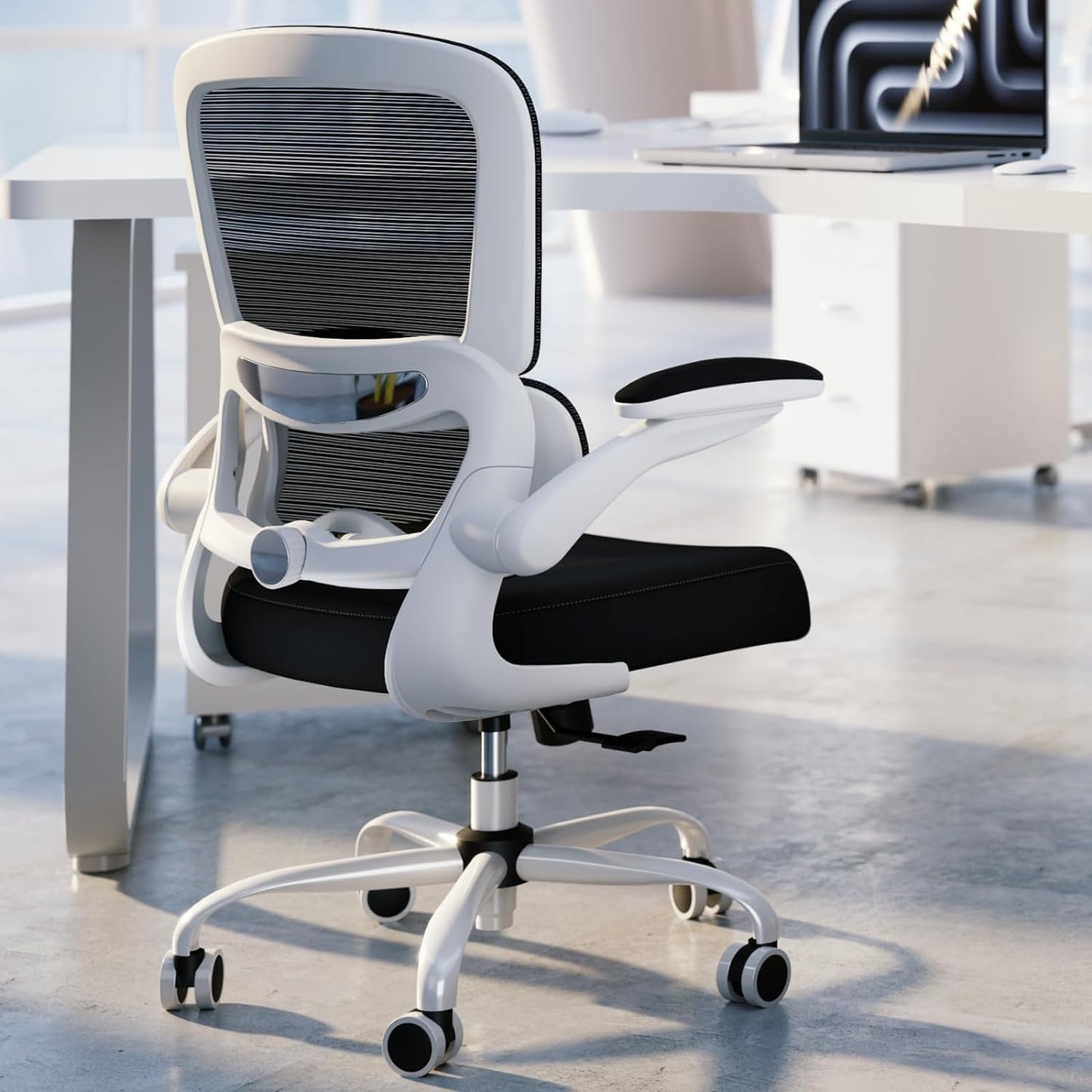 TRALT Office Chair - Ergonomic Desk Chair with Adjustable Lumbar Support, Mesh Computer Chair, Executive Chairs for Home Office Comfortable Lumbar Support (White+Black)