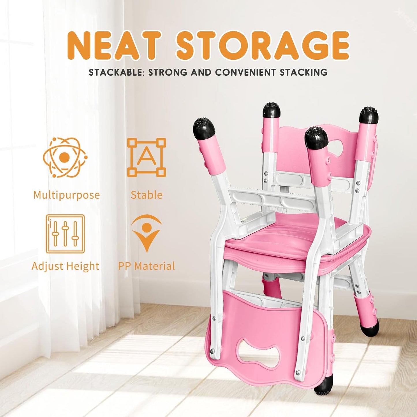 Kids Chair Adjustable Height Children Chairs Suitable for Children Age 2-8 with Foot Covers for Home Classroom Kindergarten and Children's venues Two-Pack