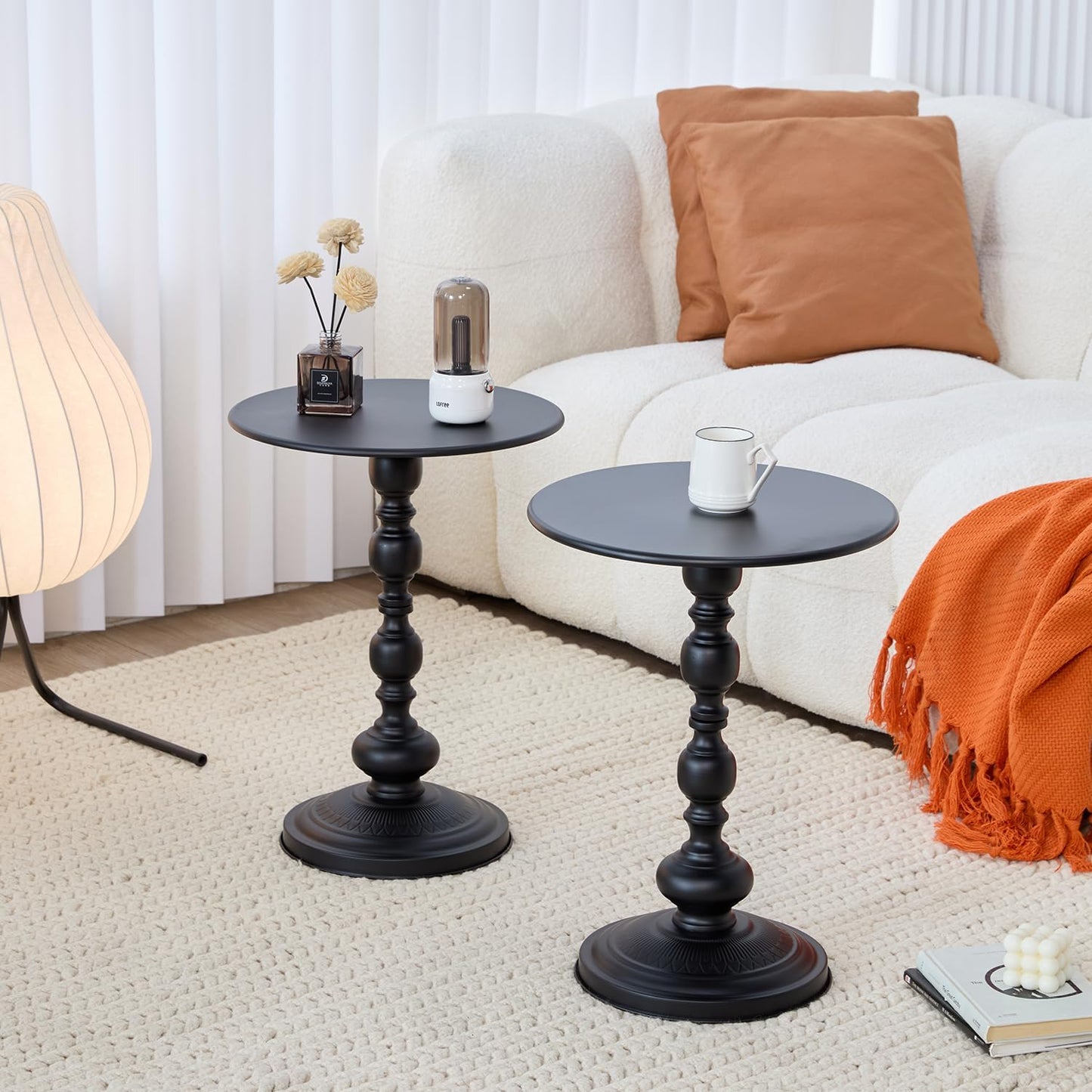 Chic Vintage Round Side Table with Elegant Roman Columns - Sturdy Metal Construction, Perfect for Coffee, End, Tea, or Leisure Use in Living Room or Bedroom Decor (Black Black 1 Pack)