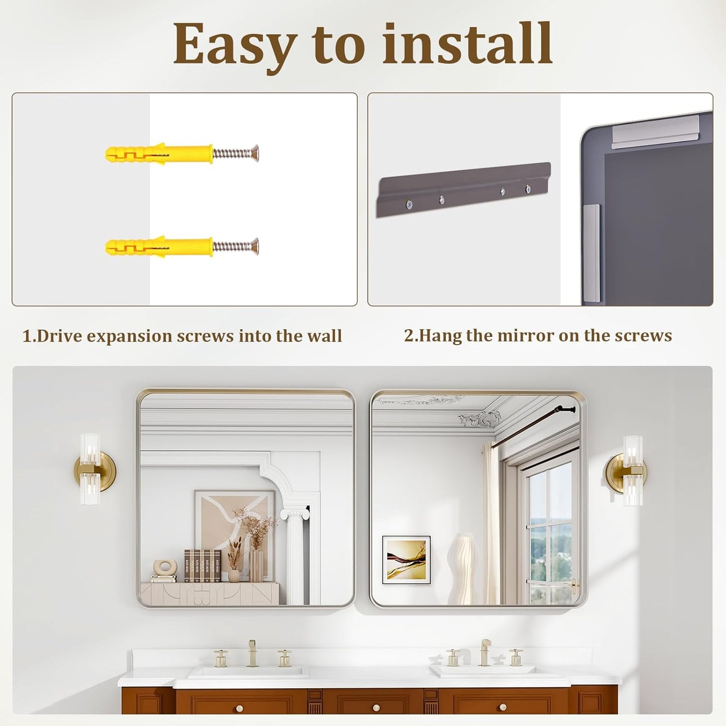 30"x 30" Silver Bathroom Mirror - Aluminum Framed Wall Mirror, Bathroom Wall Mounted Vanity Mirror, Modern Bathroom Mirror, Bedroom, Living Room Wall Mirror, Hang Horizontally or Vertically