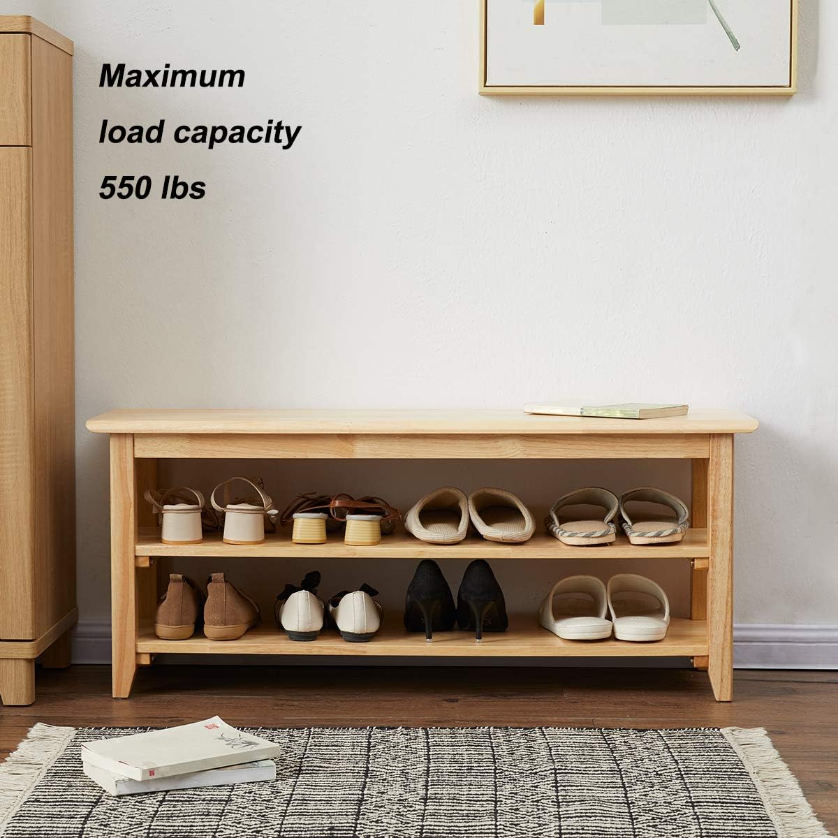 XKZG Storage Bench Wooden Shoe Rack Bench Simple Style Wood Entryway Bench (Natural,39.4")