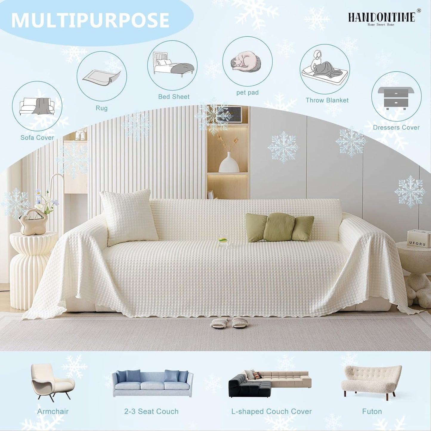 HANDONTIME Cooling Dog Couch Cover Ice Silk Washable & Breathable Pet Sofa Protector, Durable Couch Covers for Sofa Pet Friendly Soft Dog Cooling Bed Cover Sofa Protector Covers (Ivory, 71"x134")