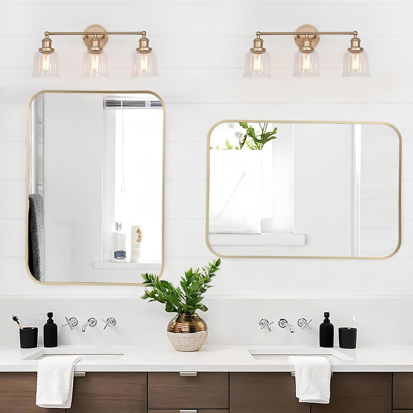 Gold Mirror, 22x30 Inch Gold Rectangle Mirror, Aluminum Alloy Framed Vanity Mirror, Rounded Rectangle Bathroom Mirror for Over Sink, Anti-Rust Wall Mirror (Horizontally or Vertically)
