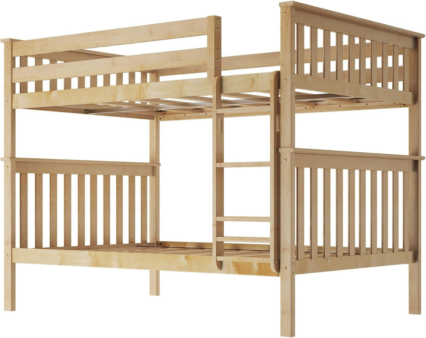Max & Lily Full Over Full Bunk Bed with Ladder, Solid Wood Platform Bed Frame for Kids, 14" Safety Guardrails, Easy Assembly, No Box Spring Needed, Natural