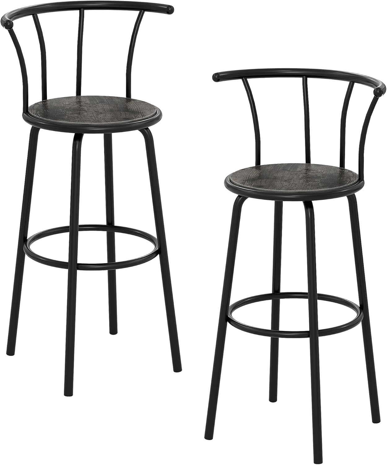 VECELO Bar Stools Set of 2, Swivel Counter Barstools with Backrest, Bar Height Chairs for Dining Room, Kitchen Island, Pub, Easy Assembly, Retro Grey