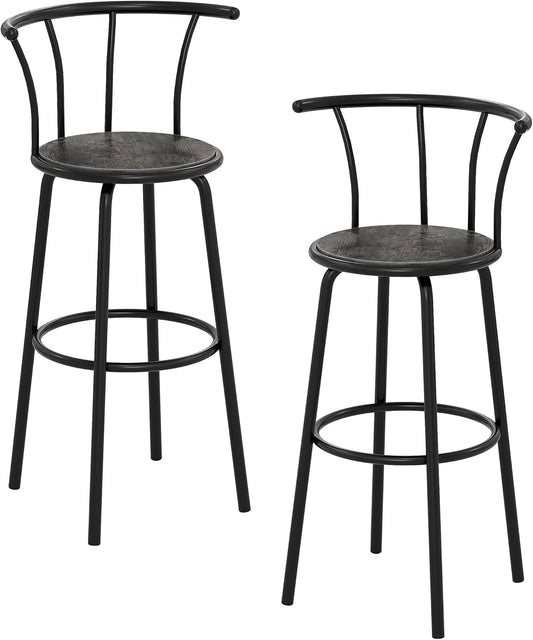 VECELO Bar Stools Set of 2, Swivel Counter Barstools with Backrest, Bar Height Chairs for Dining Room, Kitchen Island, Pub, Easy Assembly, Retro Grey