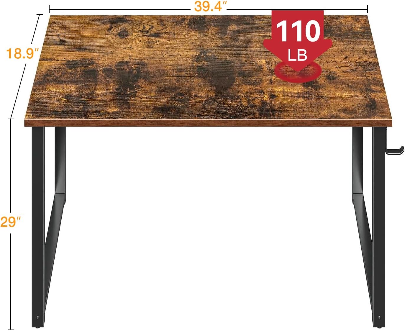 ODK 40 Inches Computer Desk for Home Office, Office Table for Small Spaces, Writing Desk with Headphone Hooks, Rustic Brown