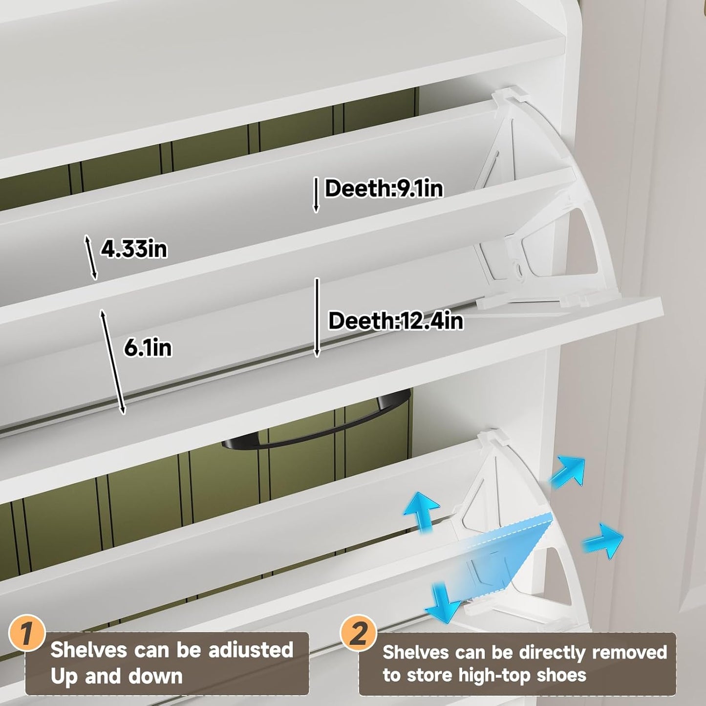 Maupvit Large Shoe Storage Cabinet with 6 Flip Drawers, Freestanding Shoe Organizer with Metal Handles for Entryway, Narrow Shoe Rack Cabinet, White