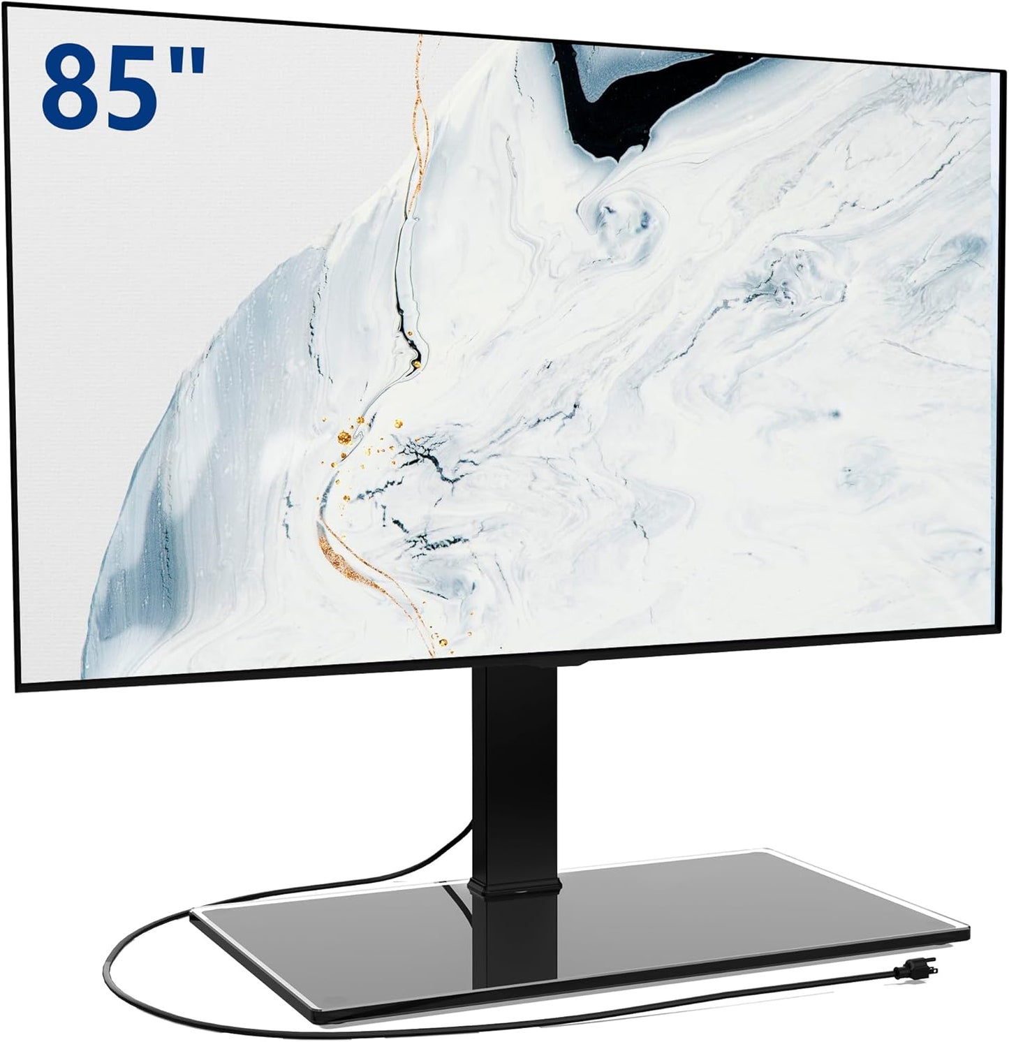 FITUEYES Universal TV Stand with Power Outlets for 50-85 inch TVs, Swivel&Height Adjustable Tall TV Stand for Bedroom Living Room, 27.5''Large Tempered Glass Base Holds up to 143 lbs.