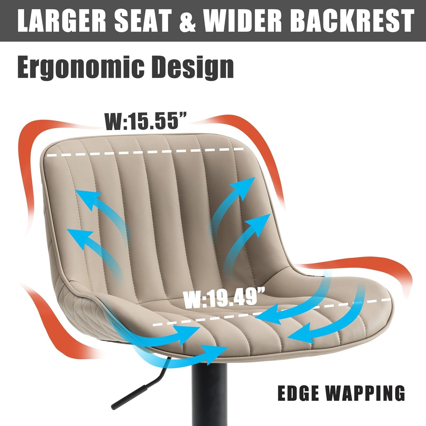 YOUNIKE Khaki White Bar Stools Set of 2 Kitchen Counter Height Barstools Upholstered Swivel Modern Faux Leather Bar Chairs with Backs Adjustable High Breakfast Island Stool with Metal Leg