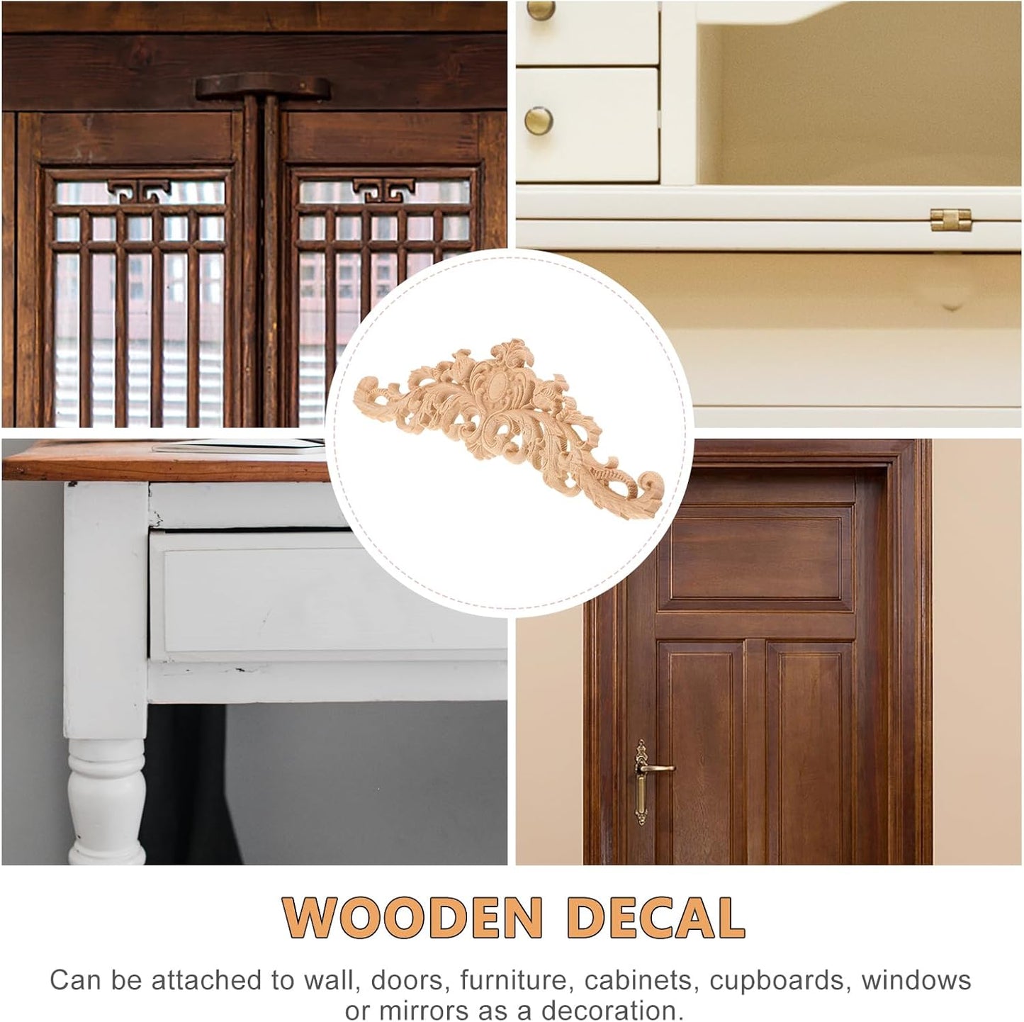 BESPORTBLE Wood Applique Onlay - Long Carvings Overlays Decor, Unpainted Wooden Carved Corner Decals, Retro Carvings Embellishments for Drawers Door Cabinet Mirror Dresser Euro Furniture
