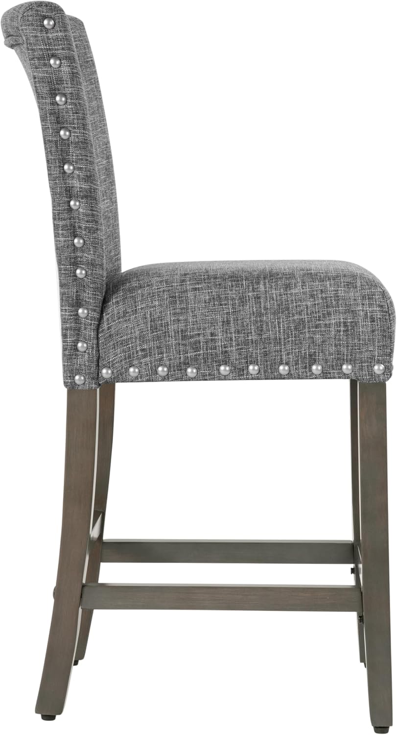Homepop Home Decor | Nailhead Trim Counter Height Bar Stools | 24 Inch Bar Stools | Decorative Home Furniture (Slate Gray)