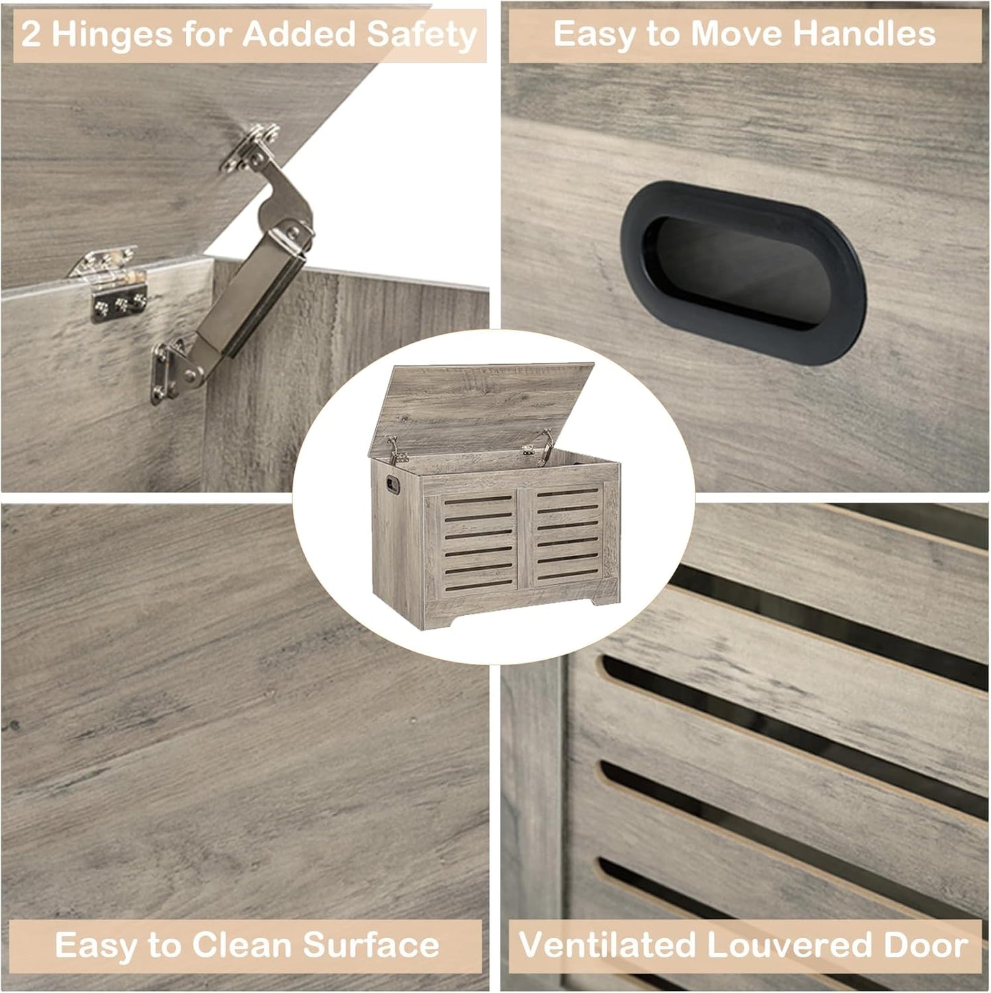 DINZI LVJ Storage Chest, Flip-Top Wooden Toy Box with 2 Safety Hinges, Entryway Shoe Storage Bench, Good Ventilation, Storage Trunk for Living Room, Bedroom, Easy Assembly, Grey Wash