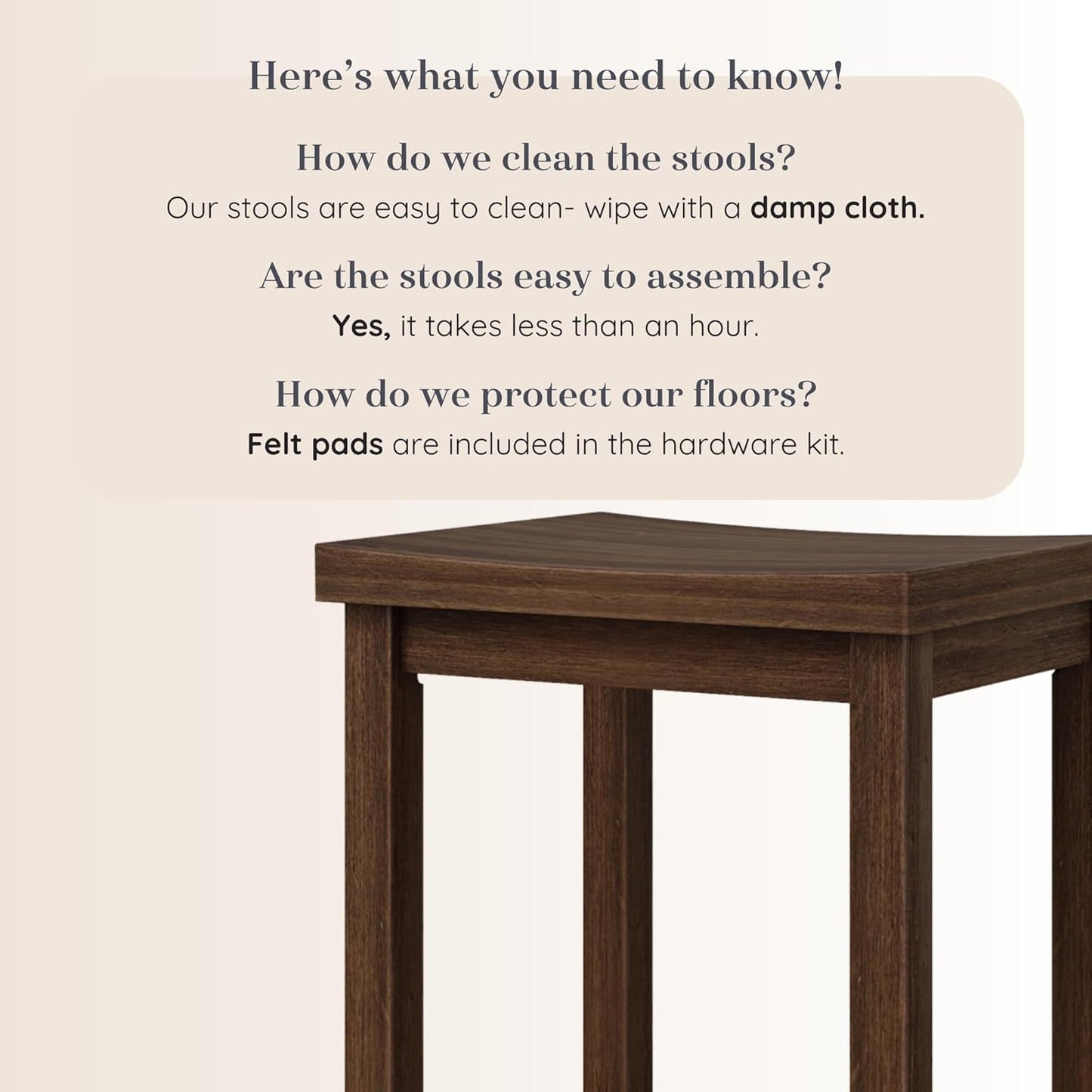 Grain & Grove Smith Collection Solid Wood Bar Stool, 30 inch Saddle-Seat Bar Chair, Backless, Heavy-Duty Construction, Footrest Support, Ideal for Kitchen Islands, Home Bars, and Counters, Walnut