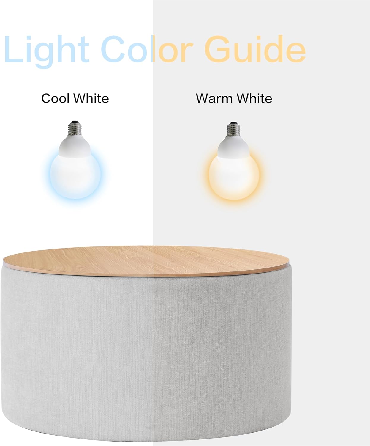 HomePop Storage Ottoman with Wood Grain Top - Light Gray Textured Woven