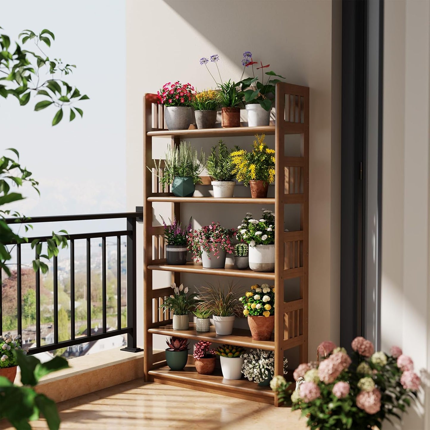 5-Tier Solid Wood Open Bookcase,Modern Display Bookshelf,Farmhouse Wide Etagere Bookcase, Freestanding Storage Cabinet for Study Room Office Living Room Flower Rack