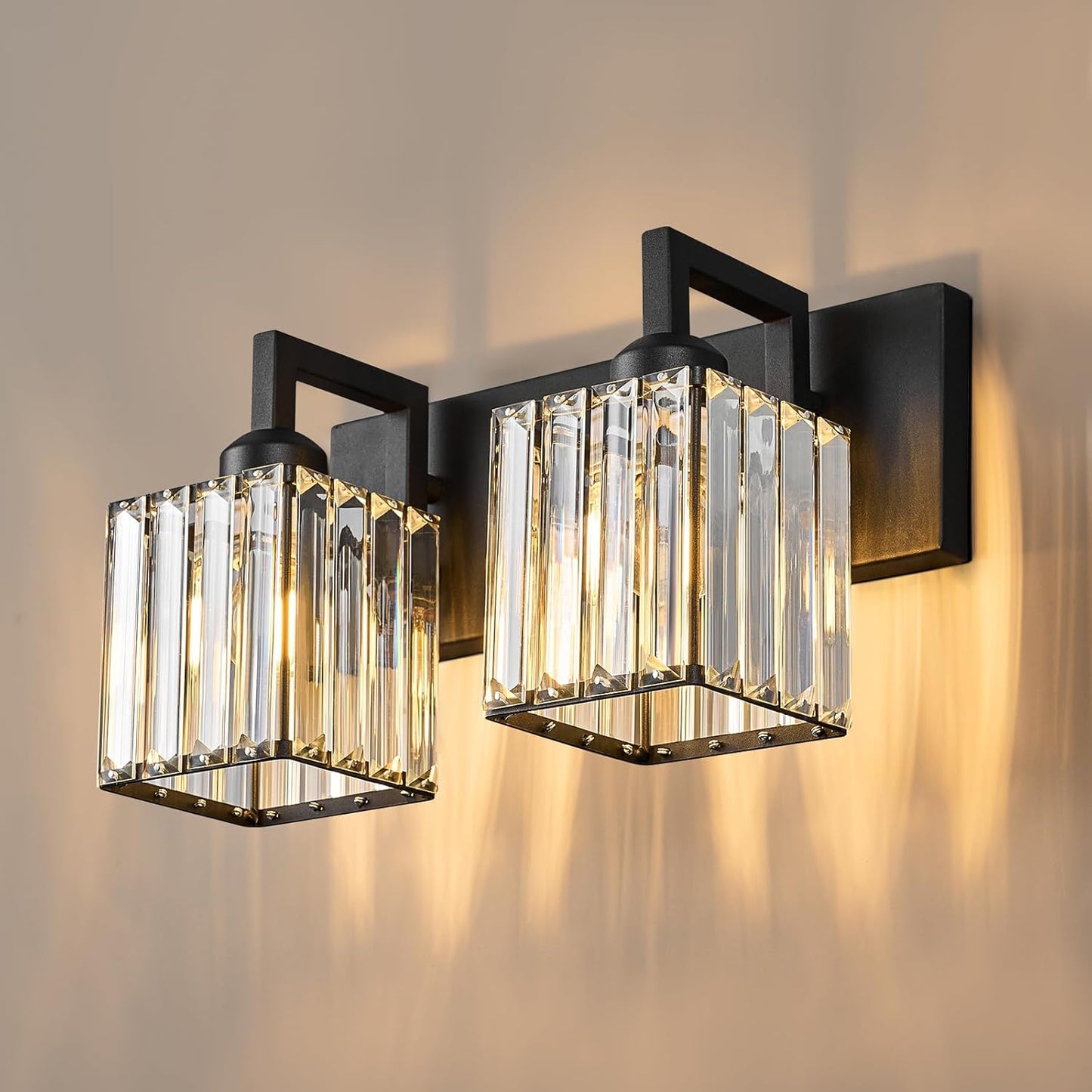Modern Bathroom Vanity Light 2-Lights Black Crystal Bathroom Wall Light Vanity Light Fixtures