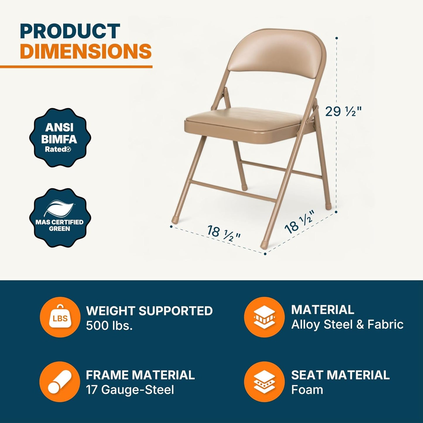 OEF Furnishings OEF950 Series Vinyl Padded Steel Folding Chairs (4-Pack, Beige)