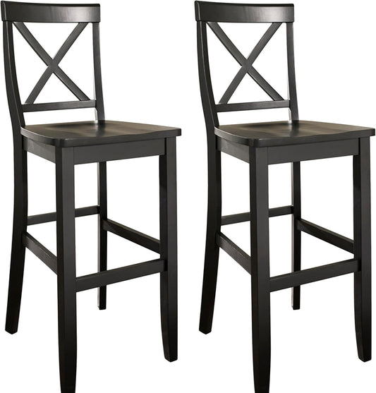 Crosley Furniture X-Back Wood Bar Stools Set of 2, Black, 30-inch