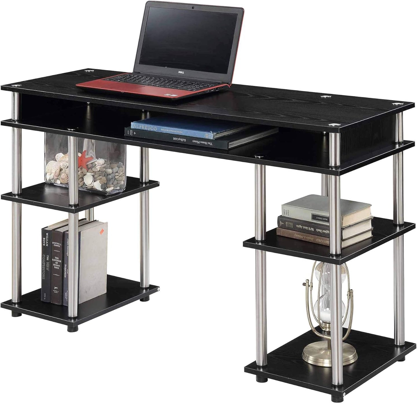 Convenience Concepts Designs2Go No Tools Student Desk 47.25" - Contemporary Office, Dorm Room Desk and Vanity with Storage Shelves, Black