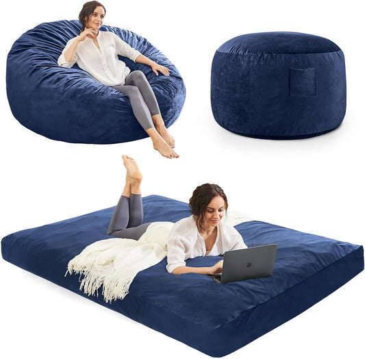 Bean Bag Chairs for Teens - Bean Bag Chair Convertible Bean Bag Bed - Small Beanbag Chair with Micro Fiber Cover/Furniture Foam Filler - Floor Couch Sofa in Bedroom Dorm Room - Youth Navy Blue