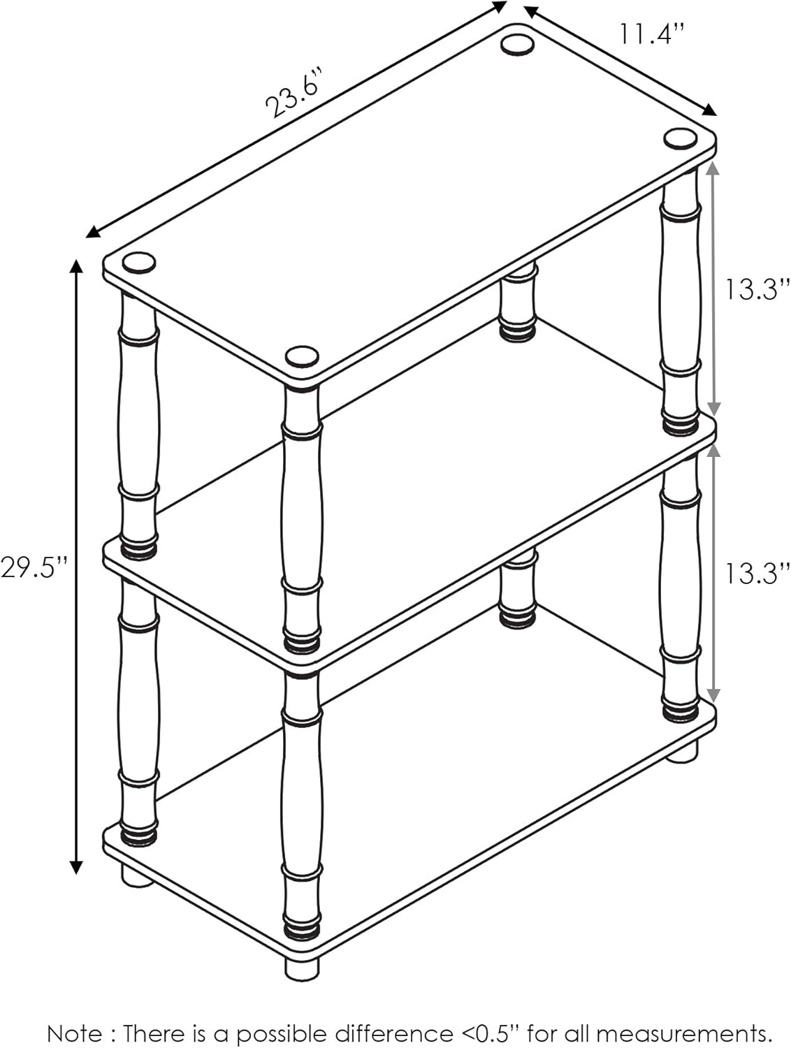 Furinno Turn-N-Tube 3-Tier Compact Multipurpose Shelf Display Rack with Classic Tube, Sonoma Oak/White