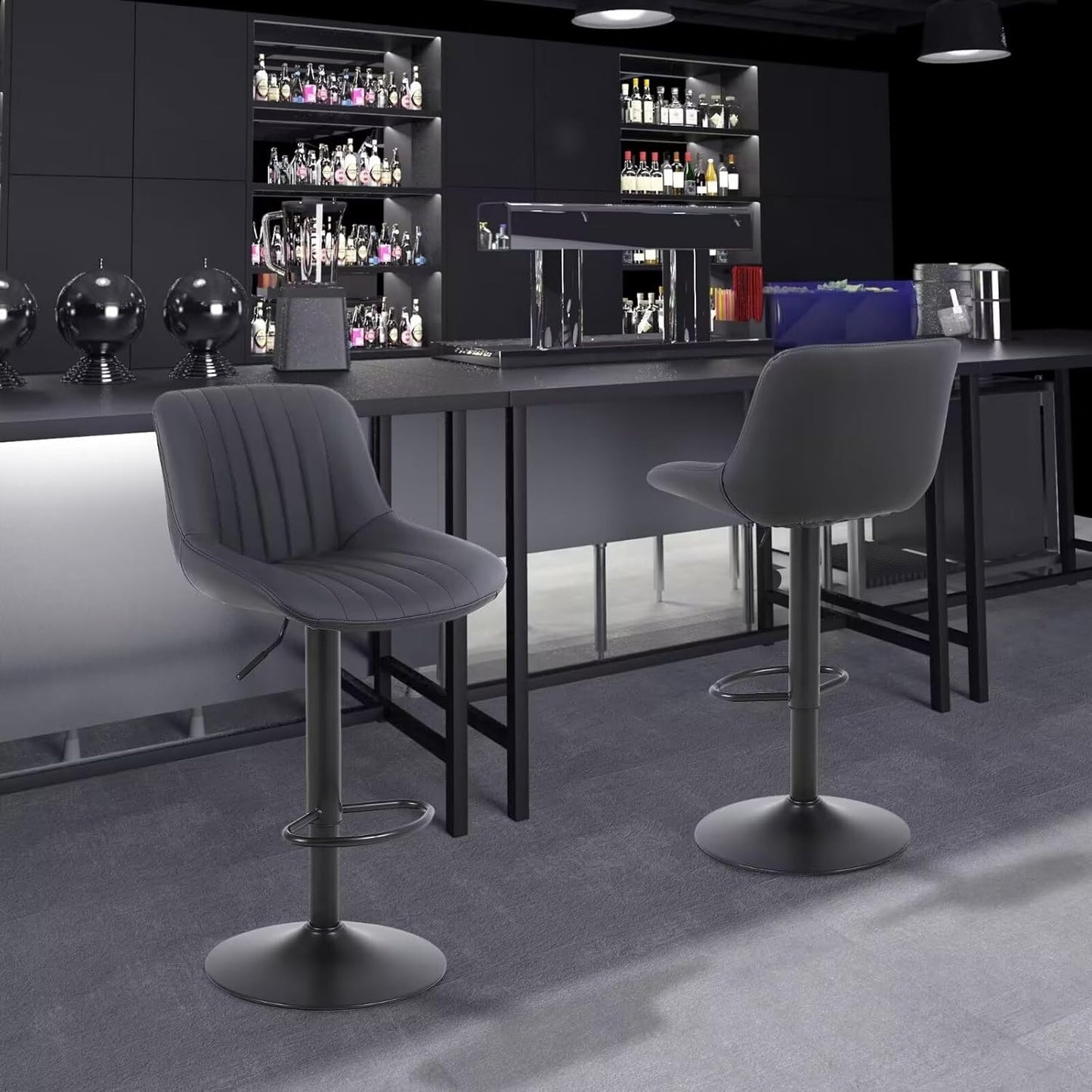 Bar Stools Set of 4, Swivel Counter Height Barstools with Back, Adjustable PU Leather Bar Chairs, Modern Armless Kitchen Island Stool, Black