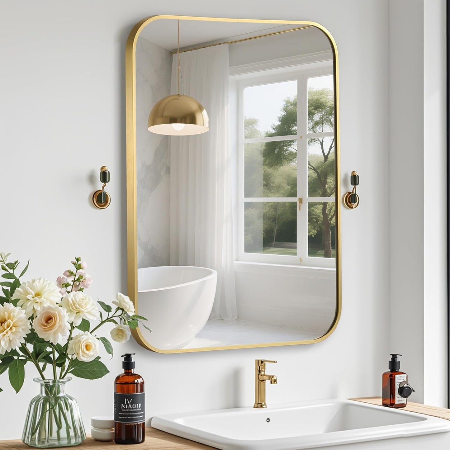 Gold Bathroom Mirror, 40x30 Inch Aluminum Frame Rectangle Mirror, Anti-Rust, Tempered Glass, Wall Mirror for Over Sink, Vanity, Bedroom, Entryway, Horizontal/Vertical