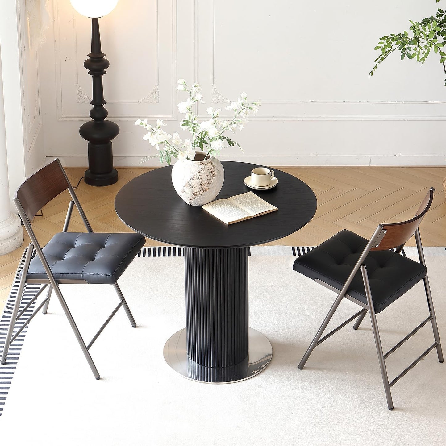 2 Pack Folding Chairs with Thick Padded Seat,Heavy Duty Steel Frame Foldable Dining Chairs with Soft Cushion Set of 2,Portable Indoor Outdoor for Home Kitchen,Office,Events,Wedding(Black)