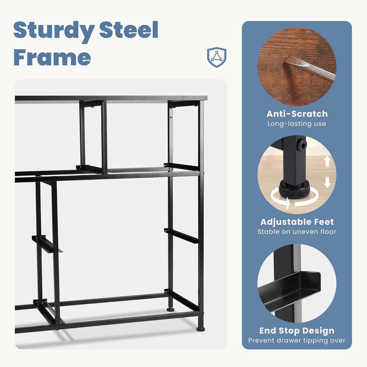 DUMOS Dresser for Bedroom with 7 Drawers, Storage Organizer Units Furniture, Chest Tower TV Stand with Fabric Bins, Metal Frame, Wooden Top for Nursery, Living Room, Bedroom, Closet, Brown