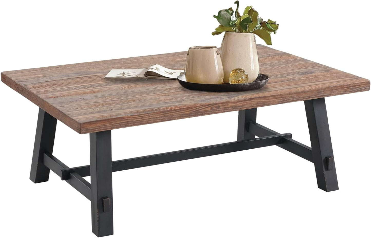 Alaterre Furniture Adam 48-Inch Solid Wood Coffee Table - Easy Assembly Rustic Industrial Design Accent Table with Natural Wood Grain for Living Room