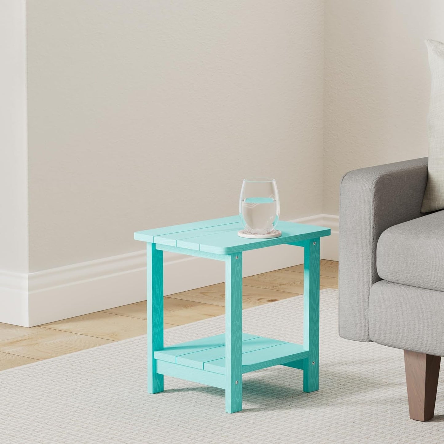 LUE BONA Adirondack Outdoor Side Table, 2-Tier Aruba Blue HDPS Patio End Table Weather Resistant, Outdoor Morden Side Table for Patio, Pool, Porch