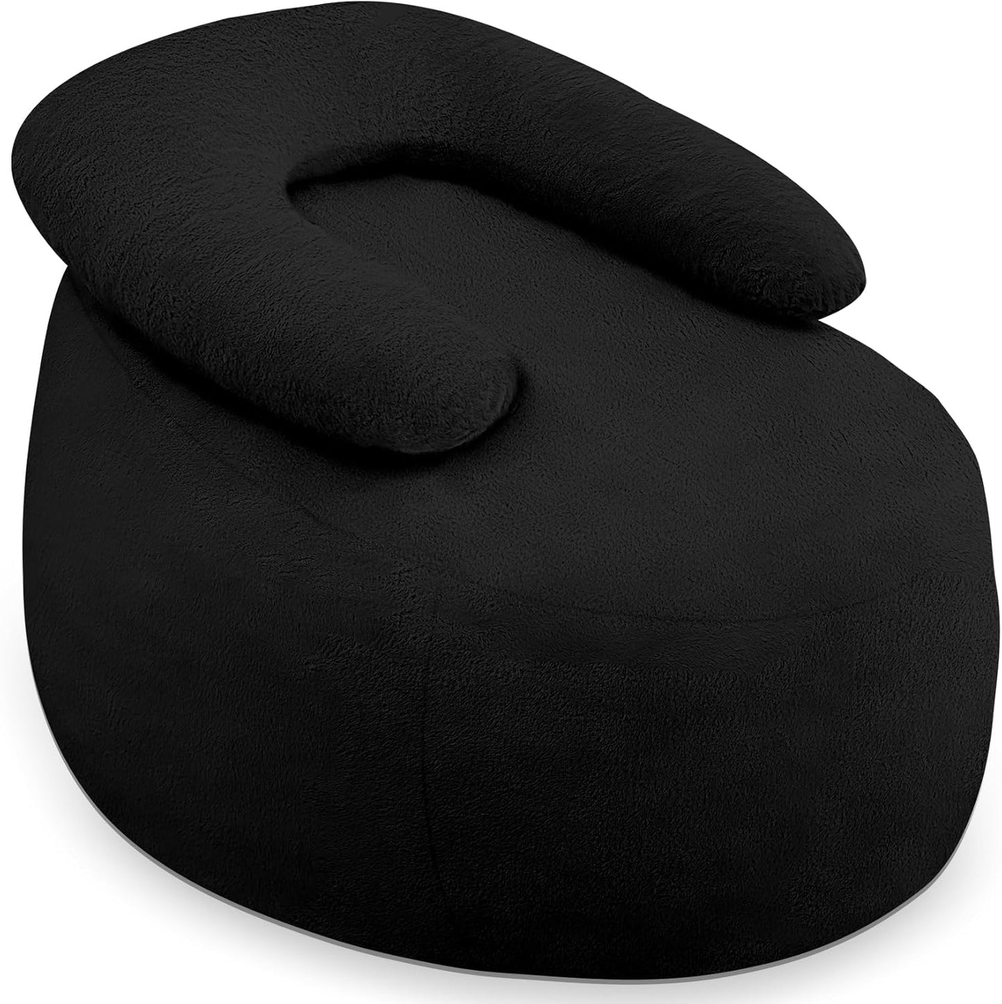 HABUTWAY Bean Bag Chair with U-Shaped Pillow for Adult and Kids Big BeanBag Chair with Filling Ultra Soft Faux Fur Couch Chair with Washable Cover for Living Room Bedroom Office, Black & Black