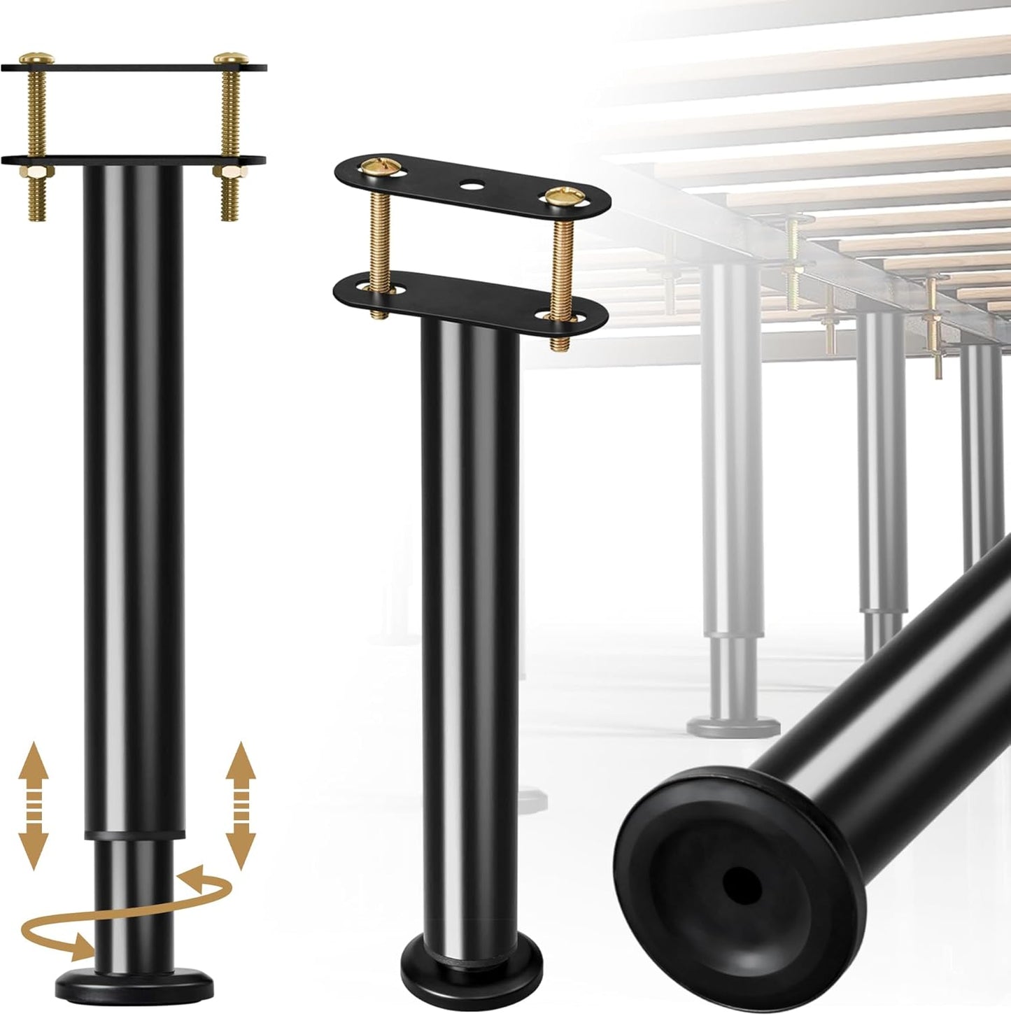 2 Pcs Adjustable Bed Frame Center Support Legs, Heavy Duty Cold Rolled Steel Bed Slat Support Legs With Wider Base, Bed Frame Leg Replacement, Furniture Support Reinforcement Kit, Height 7in To 12.6in