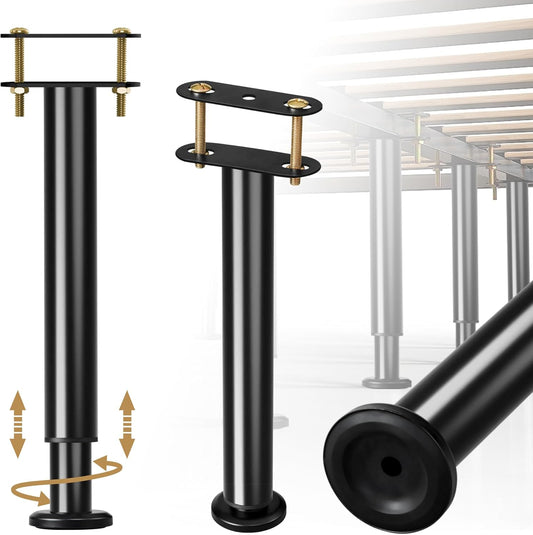 2 Pcs Adjustable Bed Frame Center Support Legs, Heavy Duty Cold Rolled Steel Bed Slat Support Legs With Wider Base, Bed Frame Leg Replacement, Furniture Support Reinforcement Kit, Height 7in To 12.6in