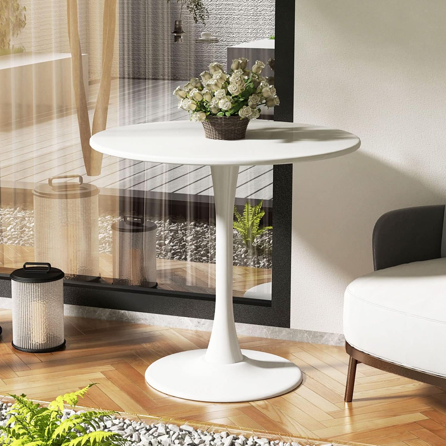 White Round Table Modern Tulip Dining Table White Round Kitchen Table Mid Century Coffee Table for Living Room, 31.5 inch