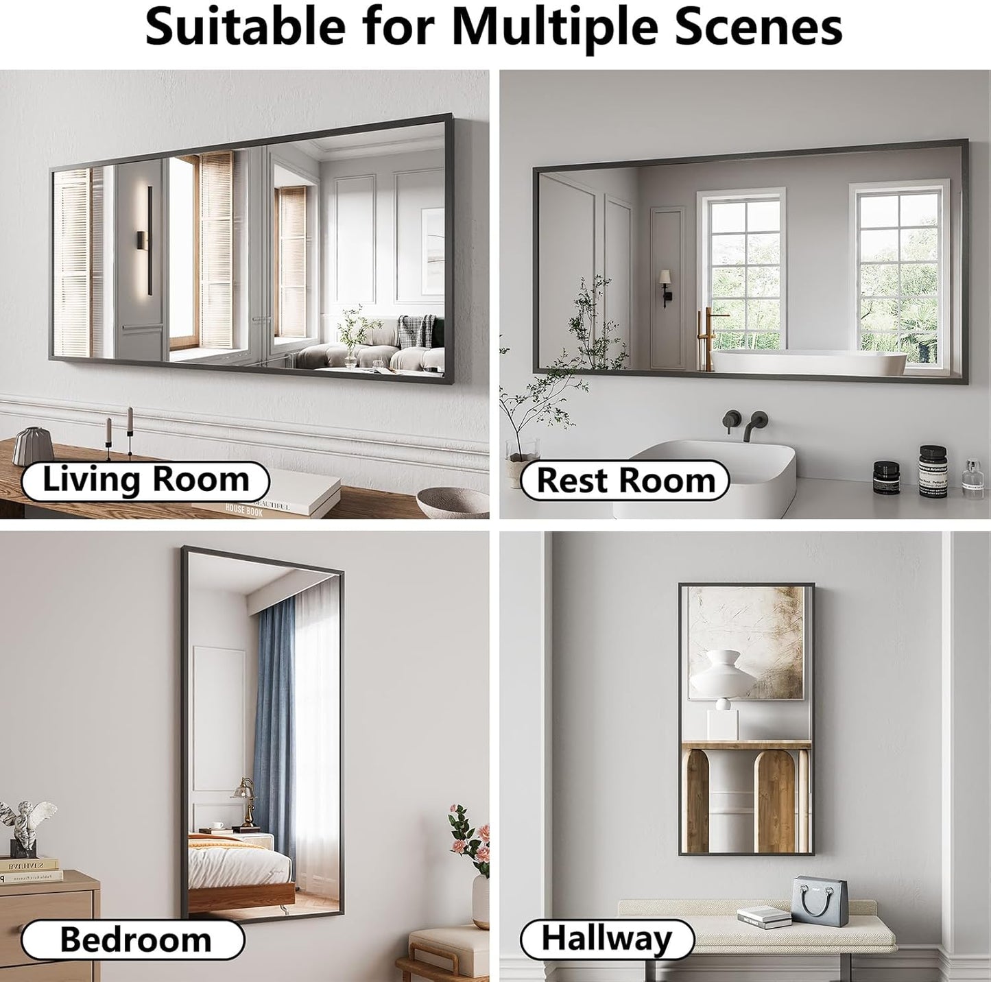 Koonmi Bathroom Mirror 24x48 Black Bathroom Wall-Mounted Mirrors, Modern Vanity Mirror for Bedroom, Living Room, Aluminum Alloy Frame Allow to Hang Horizontally or Vertically