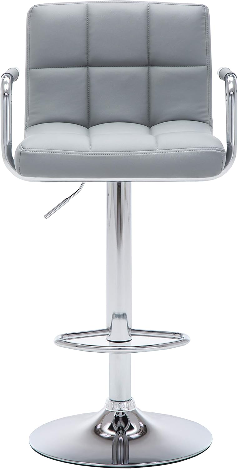 AC Pacific Contemporary Adjustable Swivel Kitchen Bar Stool Chair with Cushion and Armrest, 24"-33", Pewter Gray