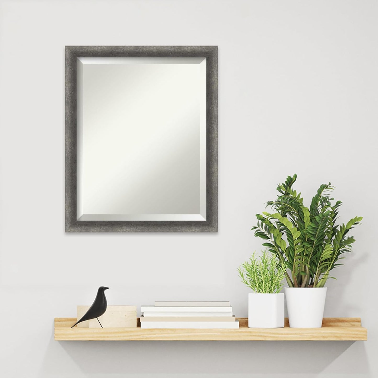 Amanti Art Grey Wall Mirror 22x18 Burnished Concrete Narrow Rectangle Bathroom Mirror for Wall Decor Living Room, Small Modern Contemporary Wood Frame, Hangs Horizonally and Vertically, Bathroom Decor
