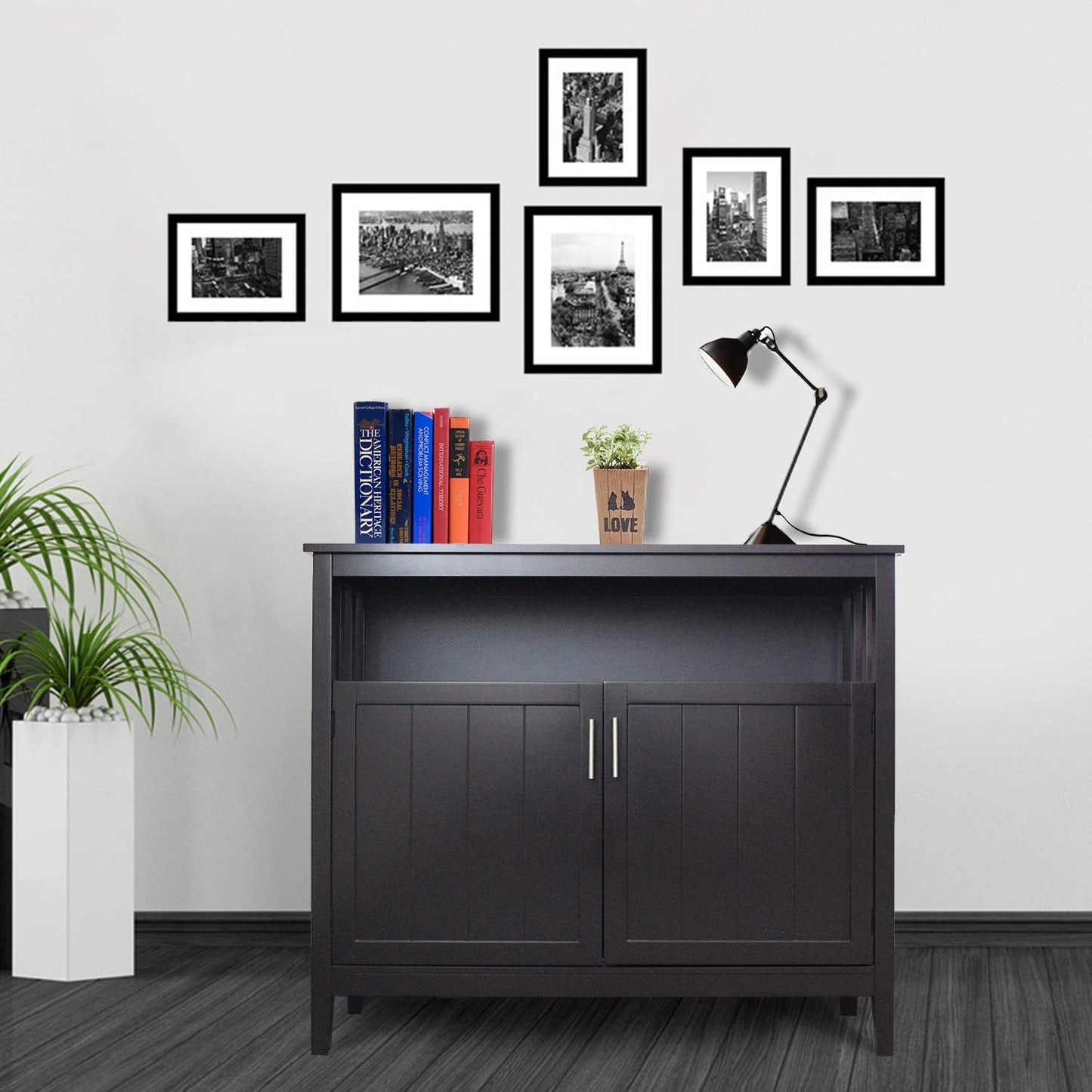 RASOO Espresso Buffet Cabinet, Modern Design with 2 Doors, Large Storage, MDF+Wood, 39.96x15.75x34.25 inches