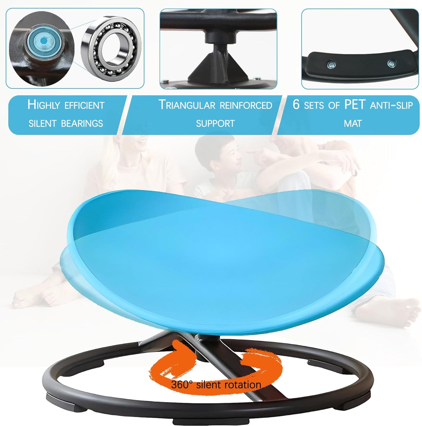 Kids Sensory Spinning Chair, Sit and Spin Toy, Autistic Childs Swivel Chair, Training Body Coordination, Metal Base Non-Slip Indoor and Outdoor Activity Toys (Blue)